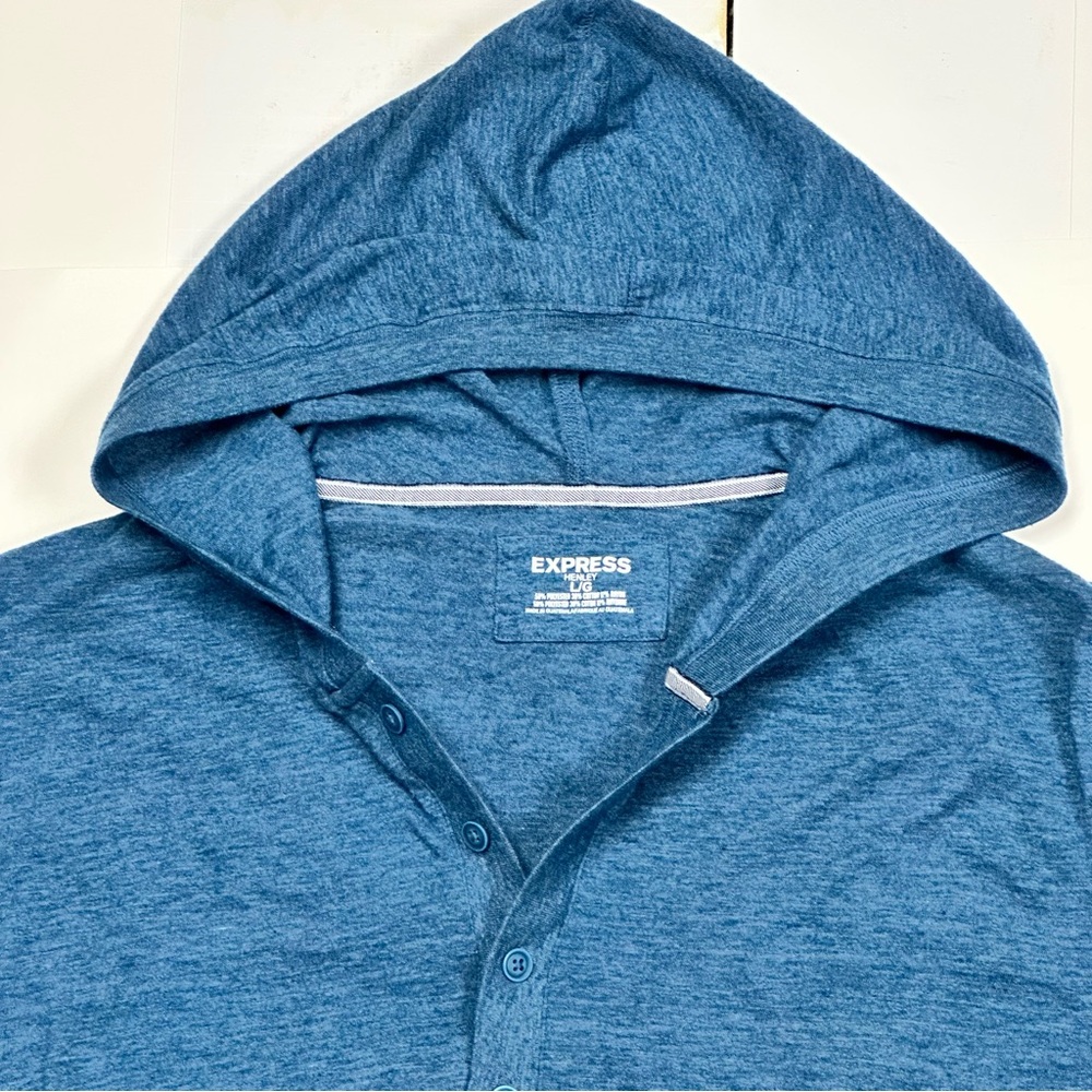 Express Men’s Blue Henley Shirt with Hood - Picture 6 of 8